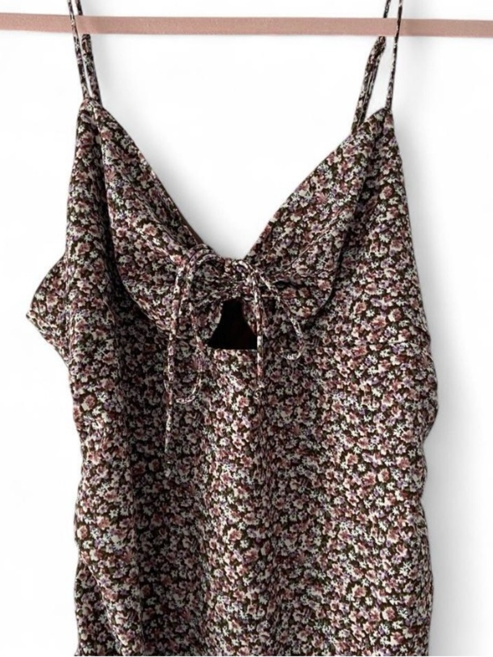 Cotton Candy LA Brown Floral Ruched Mini Dress - Size Large